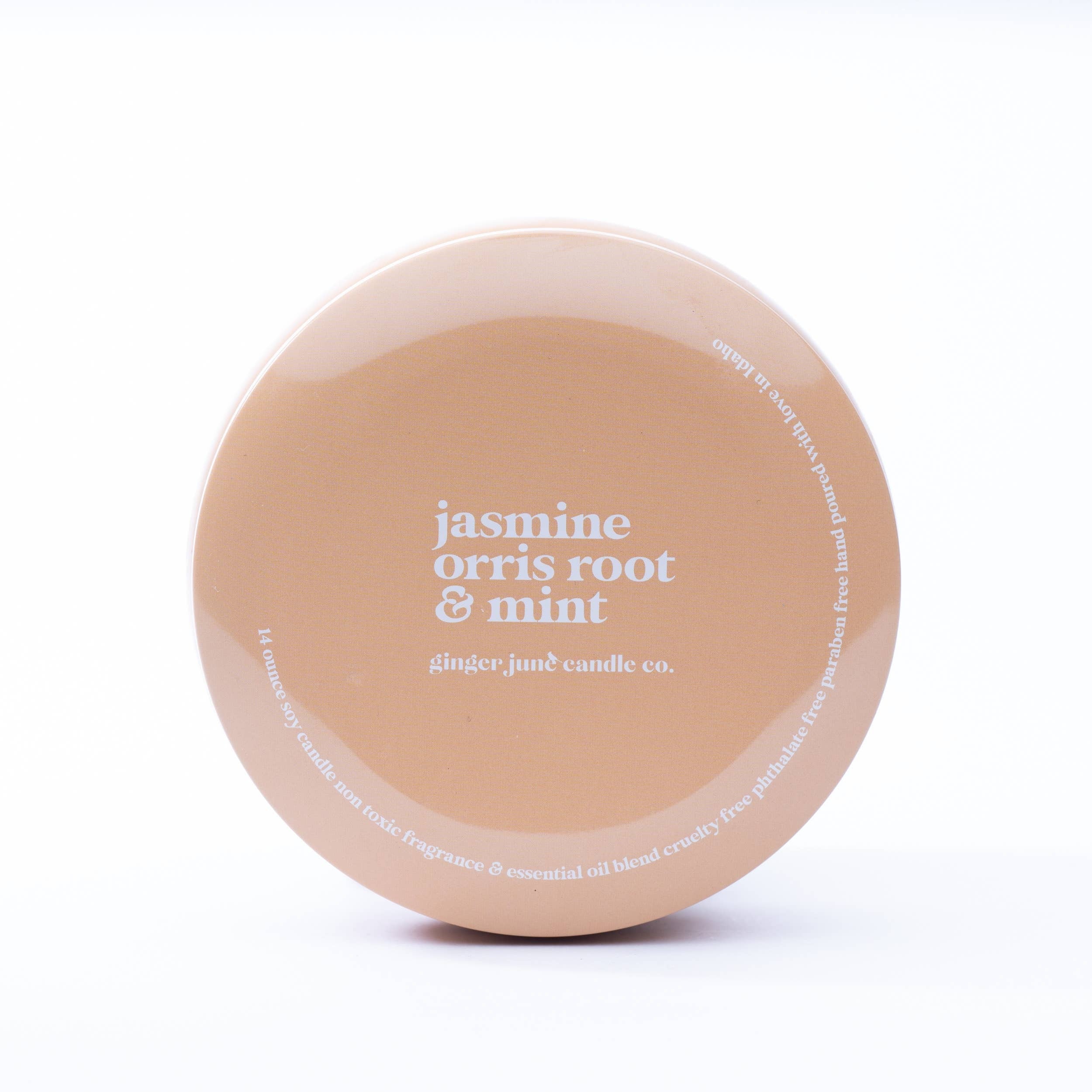 Ginger June Candle Co. Mustard Tin jasmine + orris root + mint 14 oz
